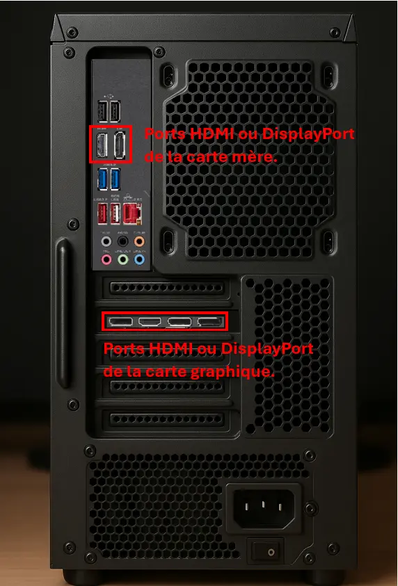 Connectique arrière d’un PC : ports carte graphique vs carte mère écran noir pc branchements